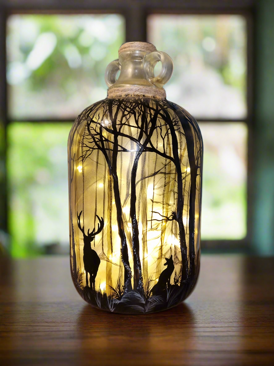 Stag accompanied by fox and cub table lamp
