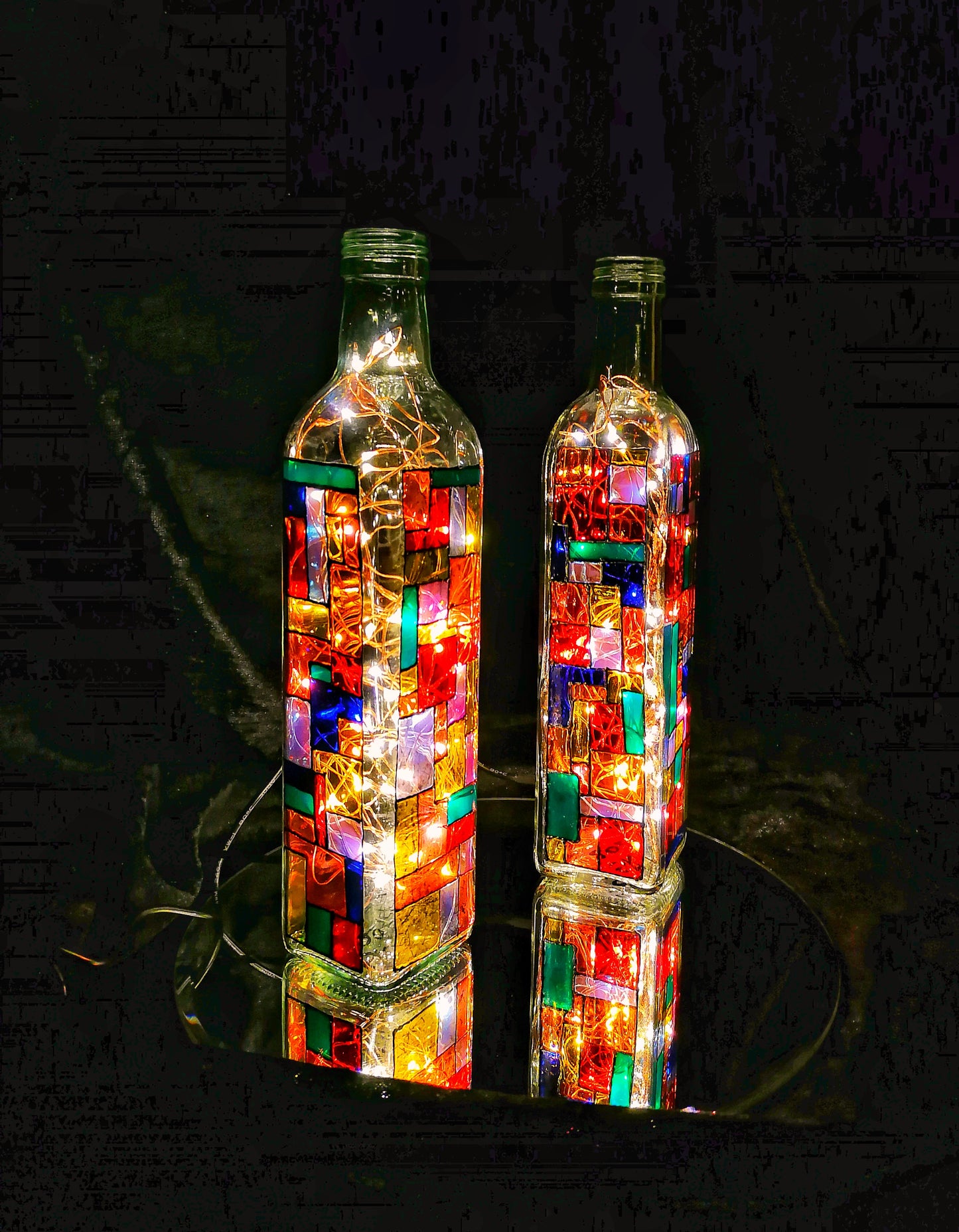 Handmade Mondrian Style LED Multicoloured Rainbow Bottle Light, with USB Plug, Unique, Perfect Gift, Bright and Colourful, Made in Cornwall. Perfect Pride Gift