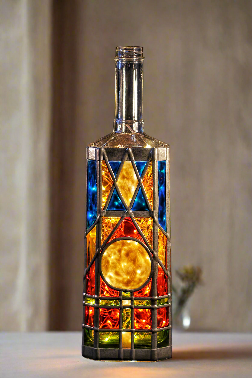 Modern Art Deco Tiffany Style Stained Glass Bottle Lamp 