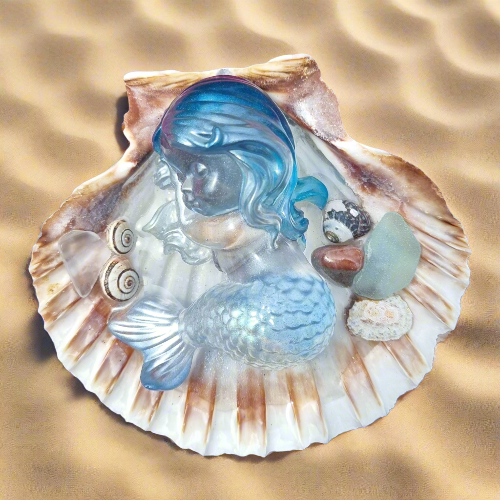 Pretty mermaid in shell, shell art, unique 