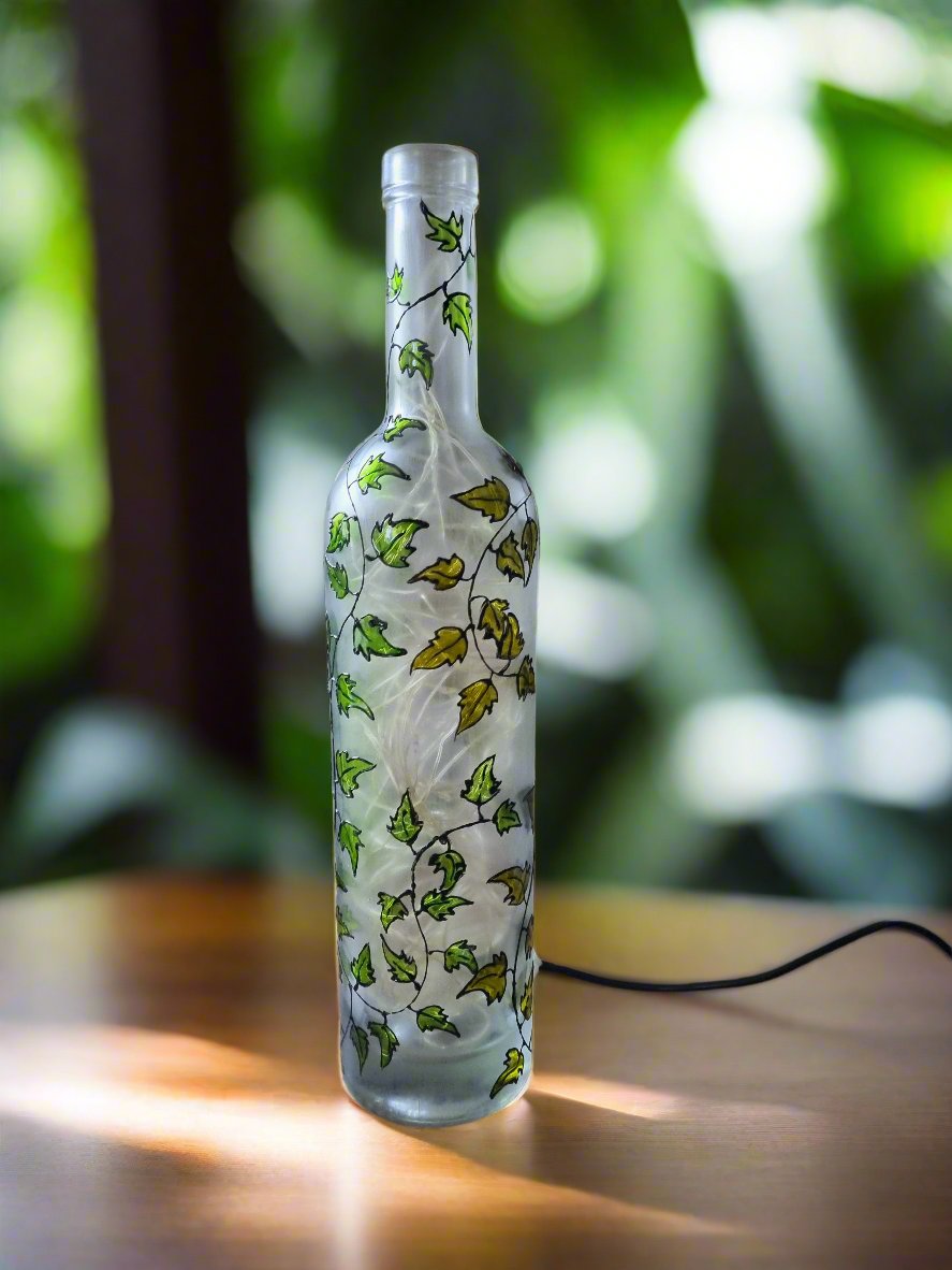 Ivy green and white bottle lamp