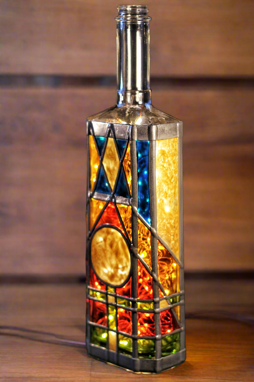 Stained Glass Art Deco leaded light, unique, handmade in Cornwall, sustainable 