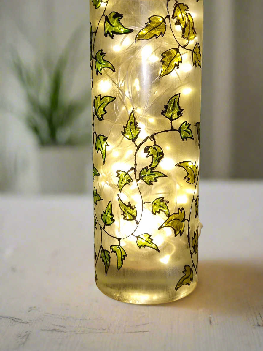 Close up ivy design, arthouse handmade Sustainable Light, handmade in Cornwall 